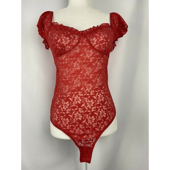 Free people Olivia lady bird red bodysuit choose size semi sheer design - Picture 1 of 5